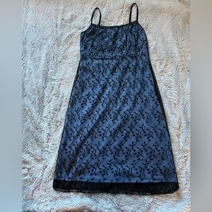 90s Rampage Blue Dress with Black Lace Overlay